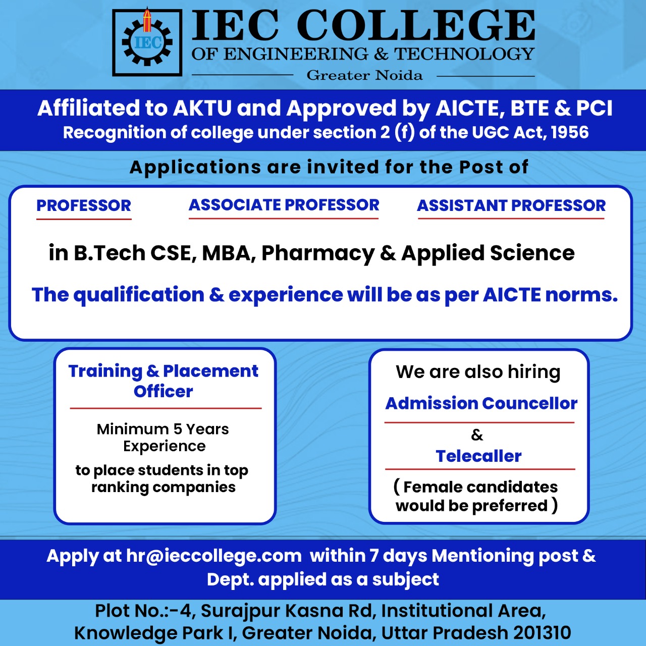 IEC College  Upcoming Jobs